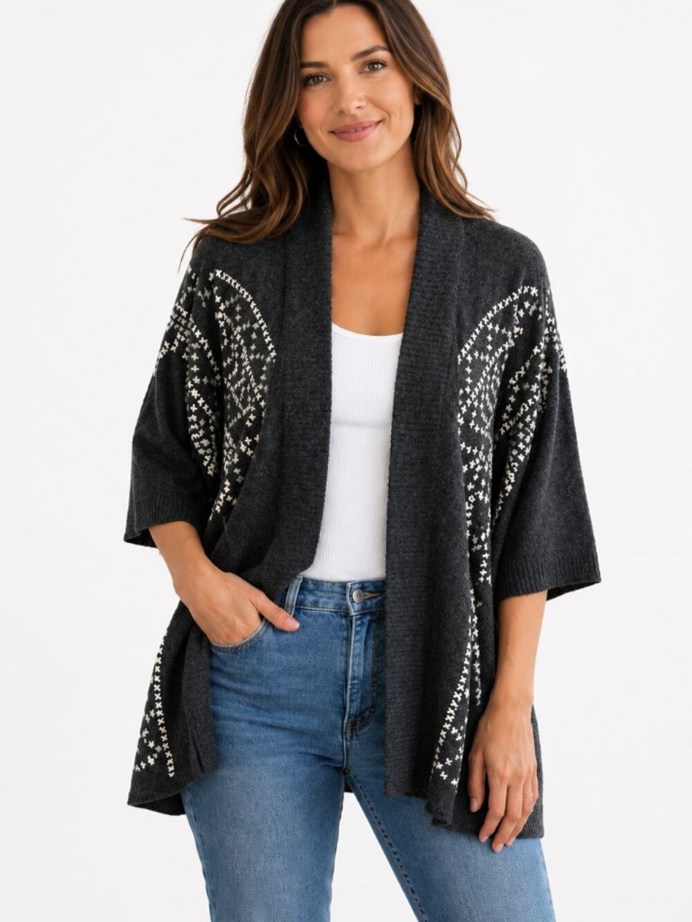 Jamison Wool Cashmere Embroidered Cardigan Sweater Size M Fairy Cottage